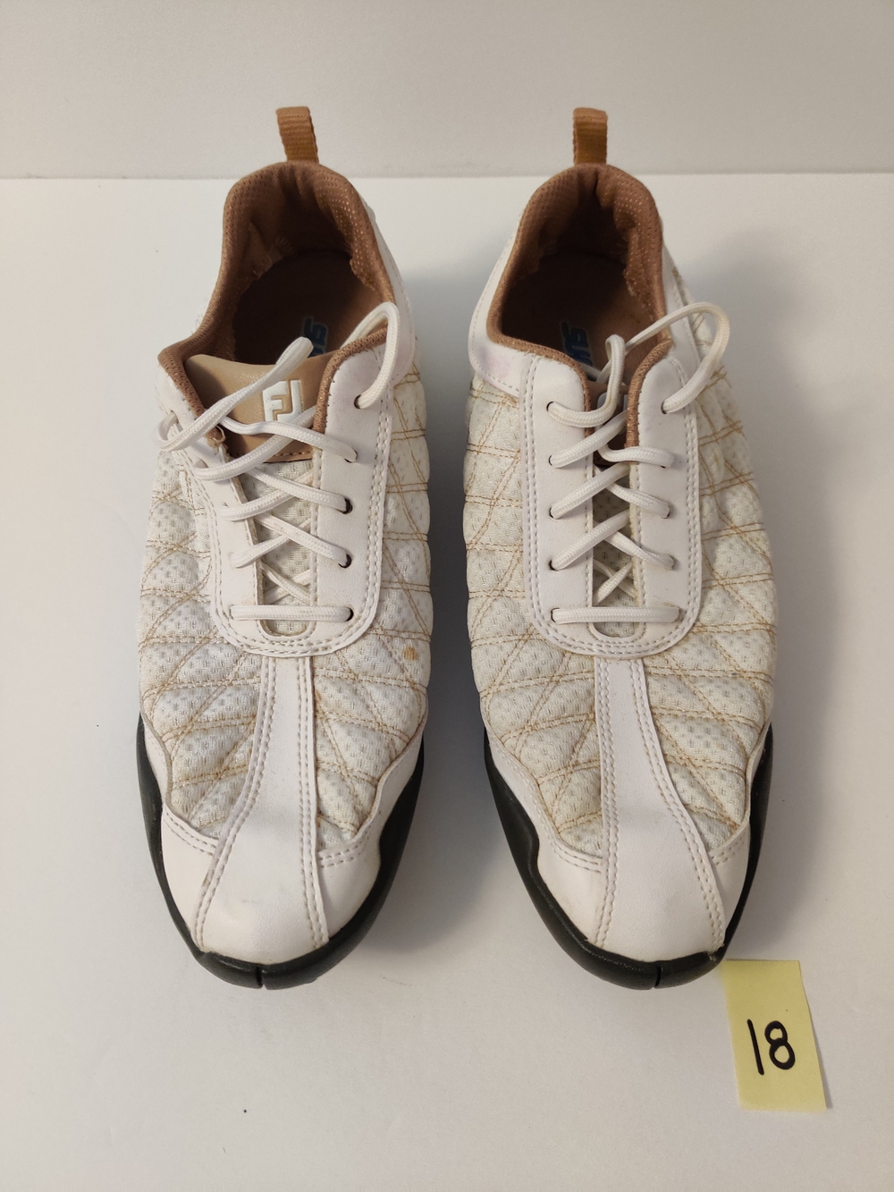 Foot Joy White and Tan Quilted Golf Shoes 9